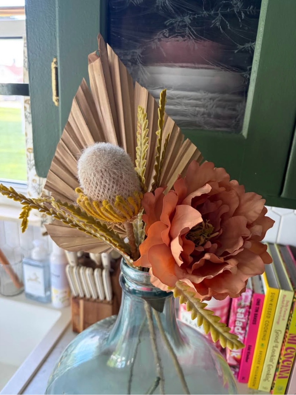 Hobby Lobby Coral Peony with Natural Dried Palm Accent